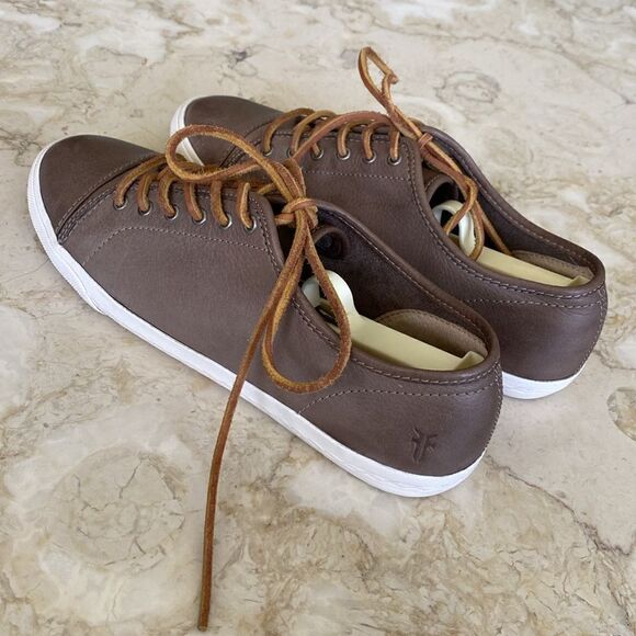 Frye Mindy Low Cut Grey Leather Sneakers - Picture 6 of 14